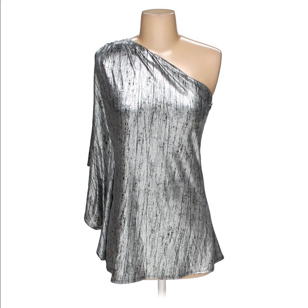 Metallic Silver One Shoulder Top